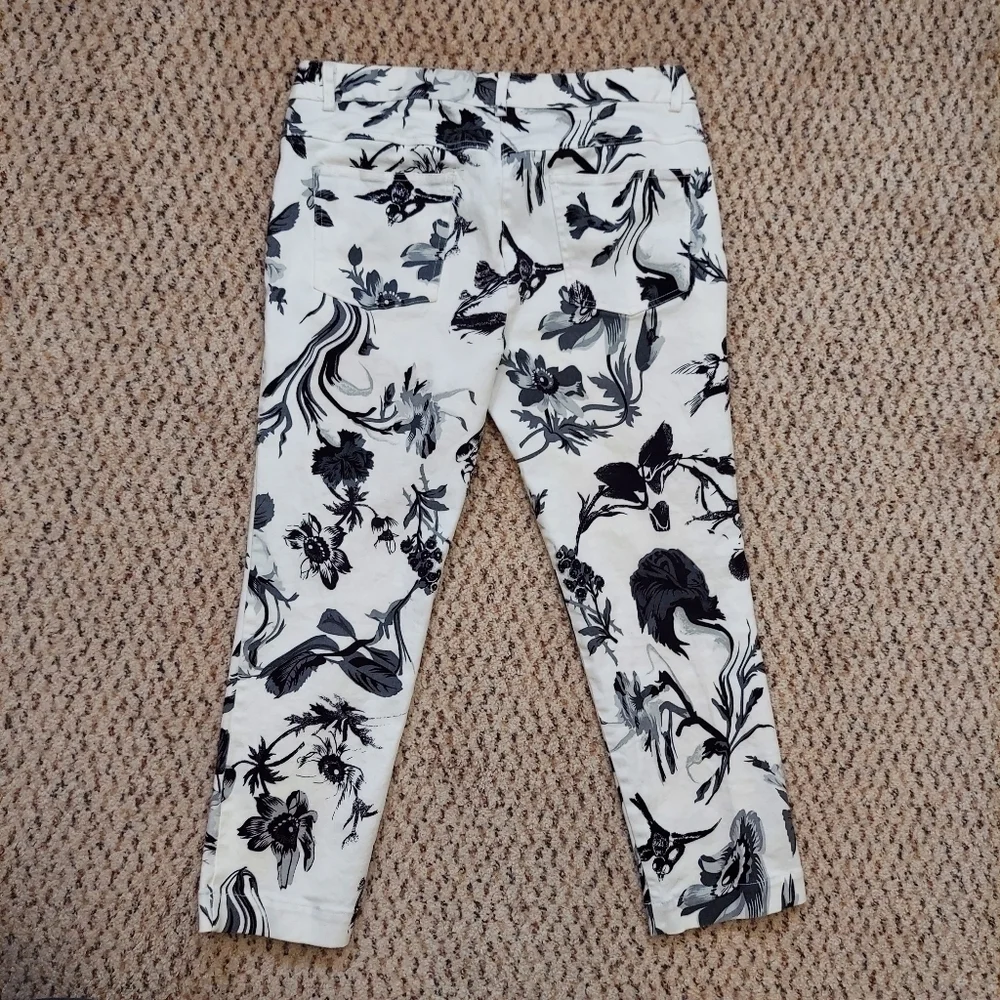 Womens Black & White Floral Bird Print Capri Pants Size 8 TIBI Business Casual - Picture 14 of 14